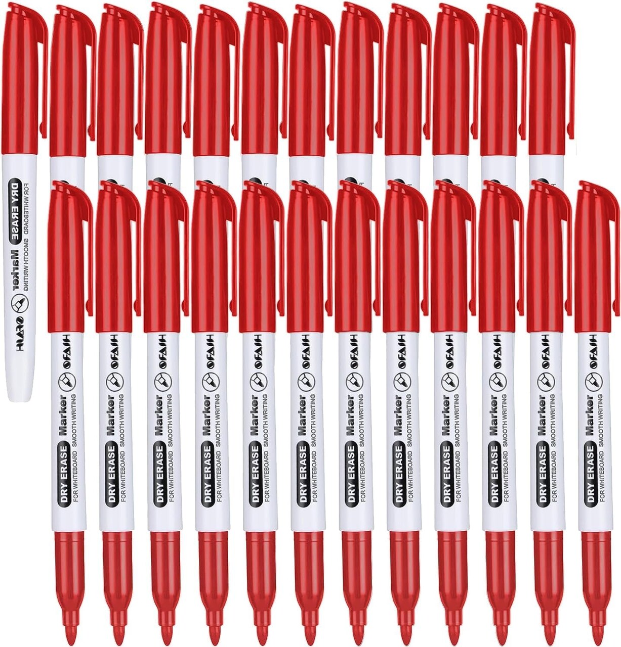 Fine Tip Dry Erase Markers - 24 Pack Red Whiteboard Erasable Markers Bulk for Kids Adults, Ideal for Classroom School Office Home Use on White Board, Non-Toxic Easy Clean